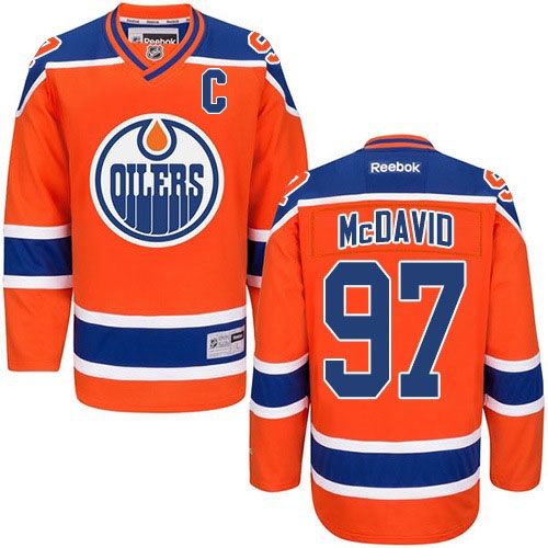 Mens Reebok Edmonton Oilers 97 Connor McDavid Authentic Orange Third C Patch NHL Jersey